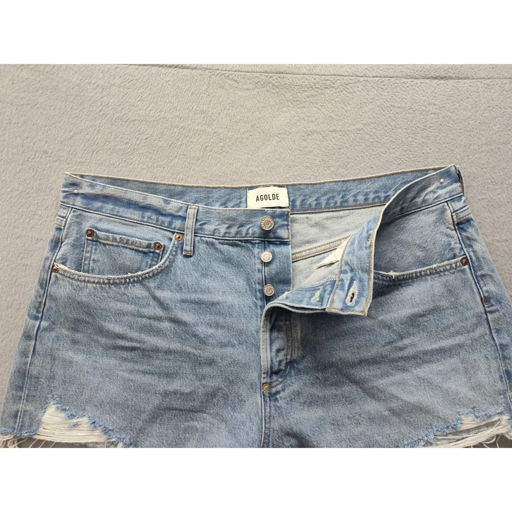 AGOLDE Parker Distressed Denim Shorts Light Wash Blue Size 33 Raw Hem